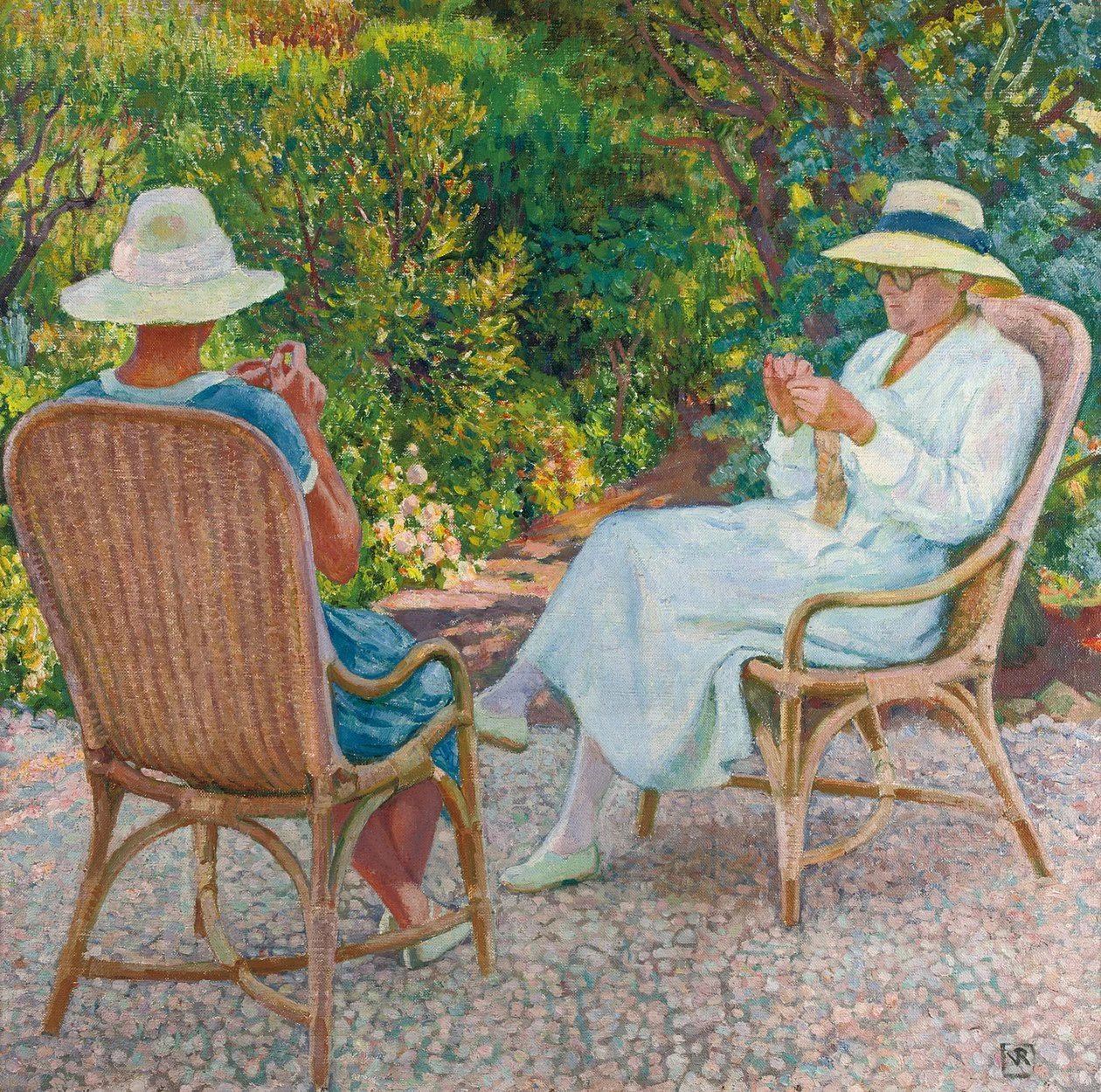 Maria ed Elisabeth van Rysselberghe che Lavorano a Maglia nel Giardino, c.1912